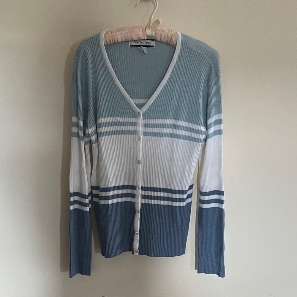 Elegant Women's Cardigan in Blue and White